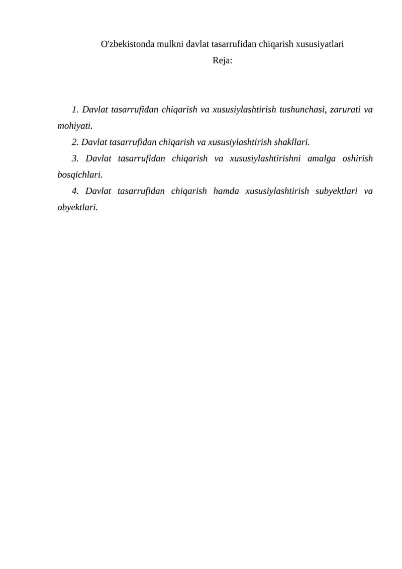 Davlat tasarrufidan chiqarish xususiyatlari 1