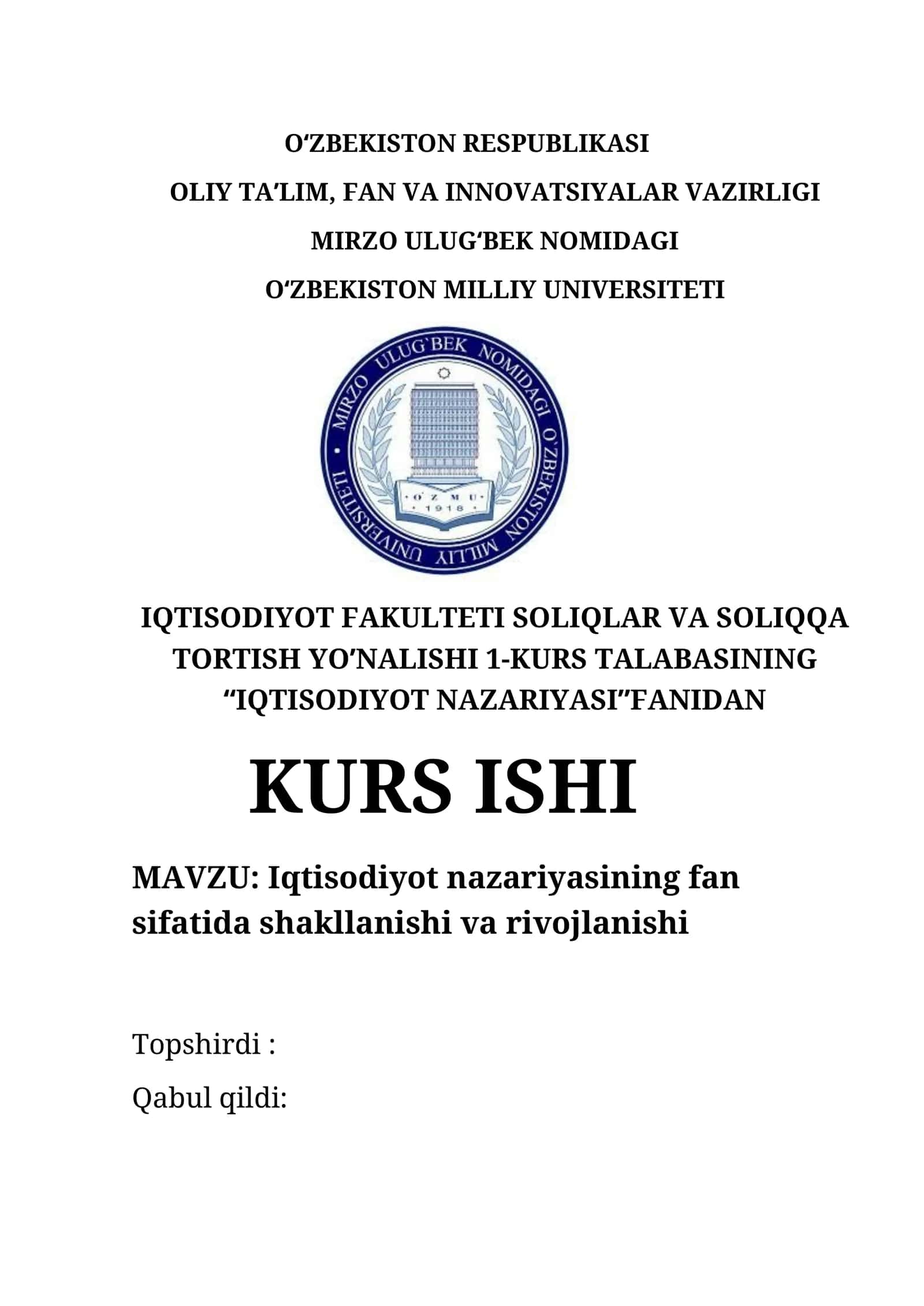 Iqtisodiyot nazariyasi 1