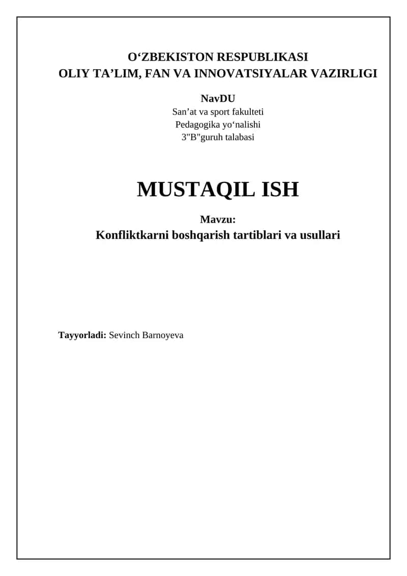 Konfliktkarni boshqarish tartiblari va usullari 1