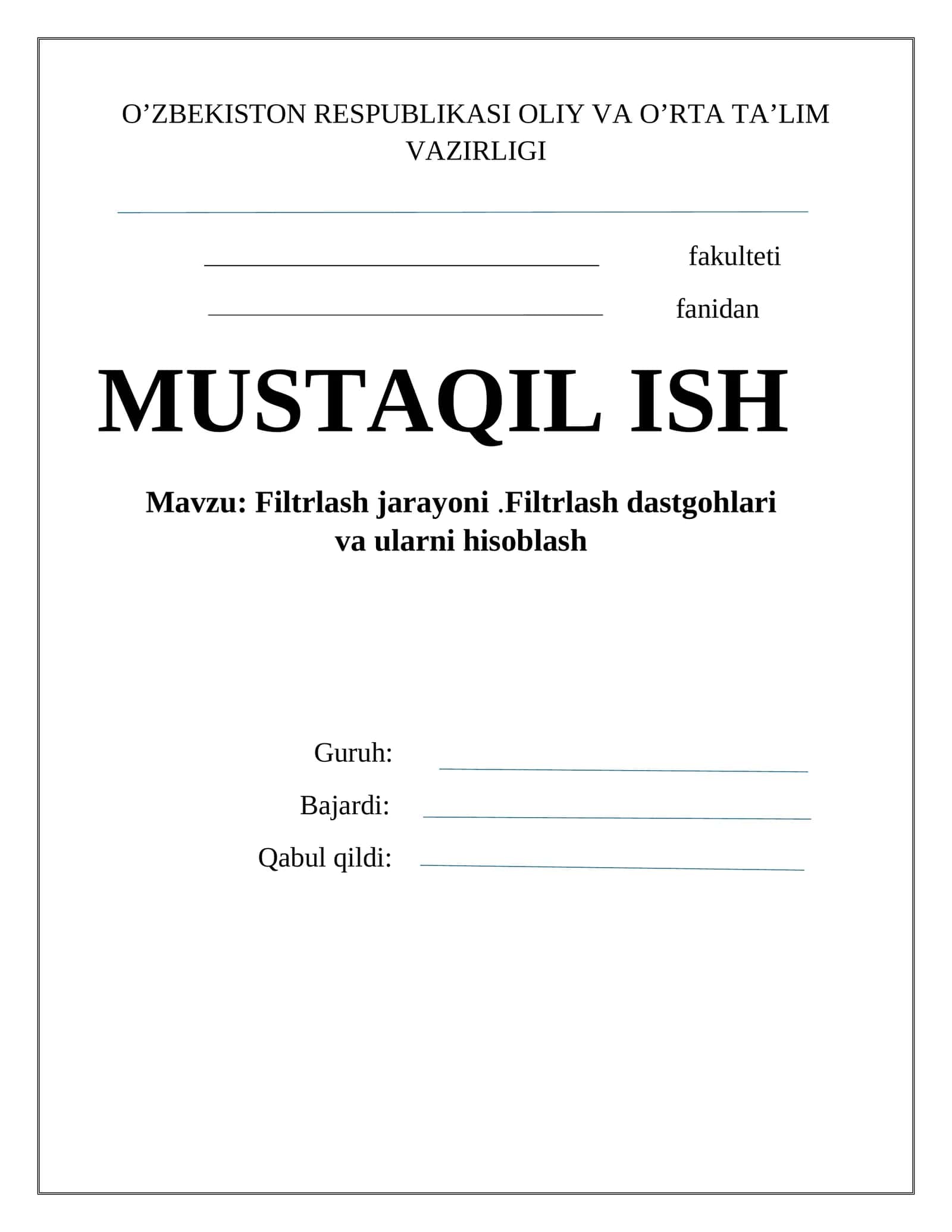 Filtrlash jarayoni filtrlash dastgohlari 1