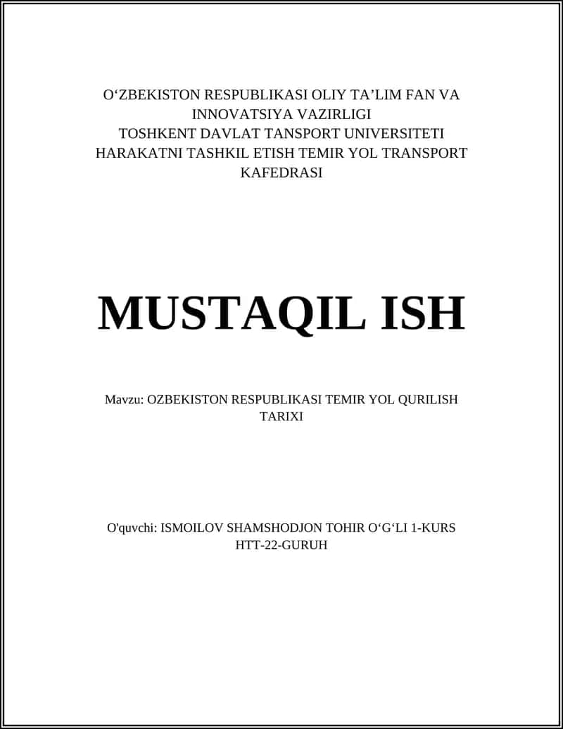 OZBEKISTON RESPUBLIKASI TEMIR YOL QURILISH TARIXI 1