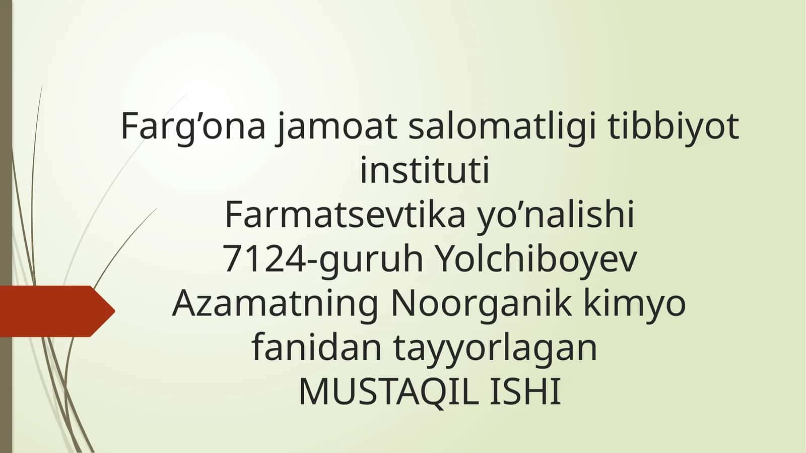 Azamatning Noorganik Kimyo fanidan tayyorlagan MUSTAQIL ISHI 1