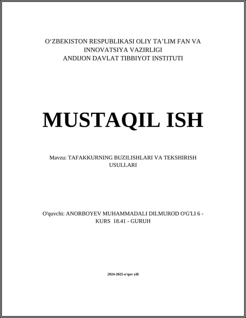 TAFAKKURNING BUZILISHLARI VA TEKSHIRISH USULLARI 1