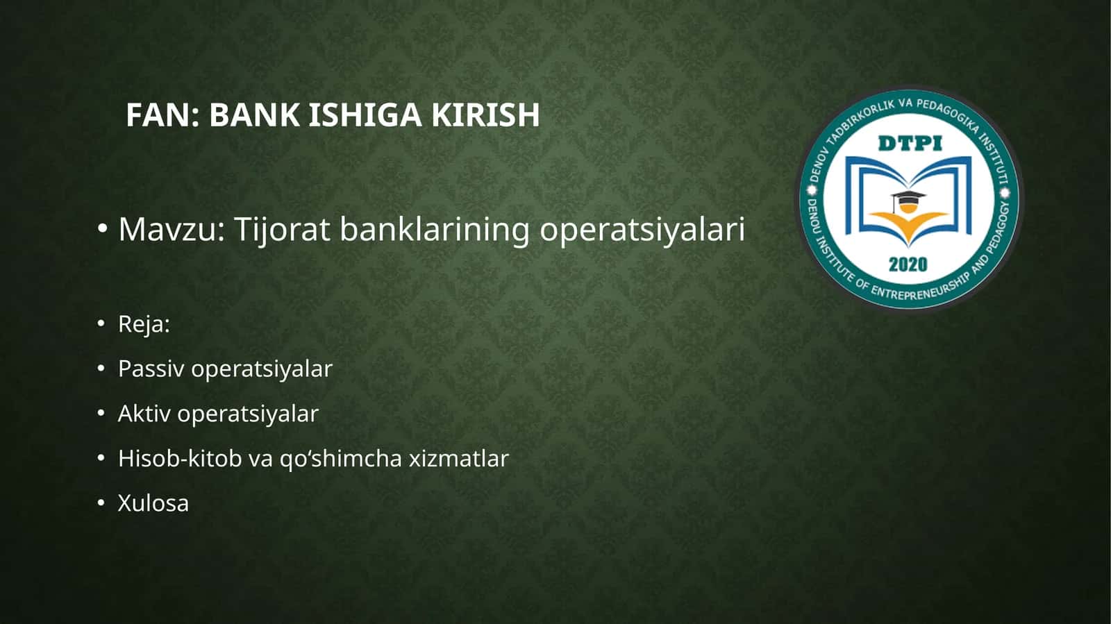 Tijorat banklarining operatsiyalari slide 1