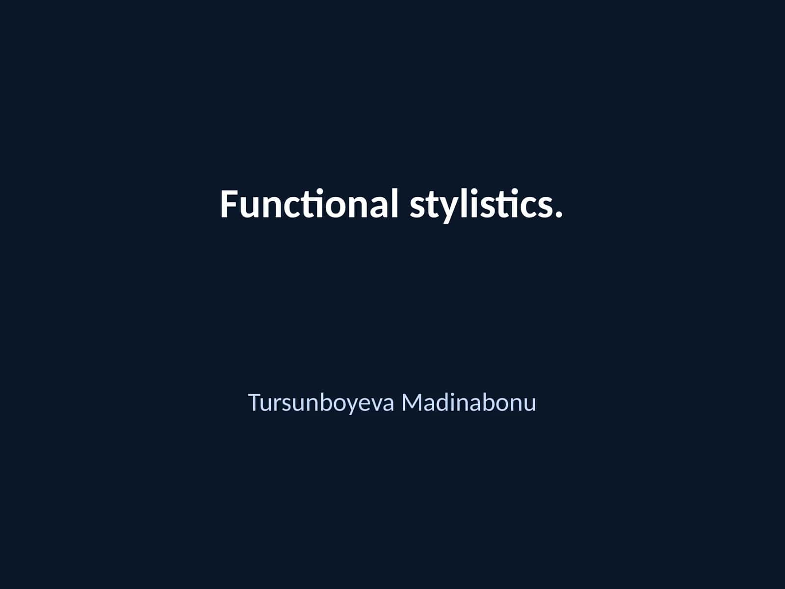 Functional Stylistics 1