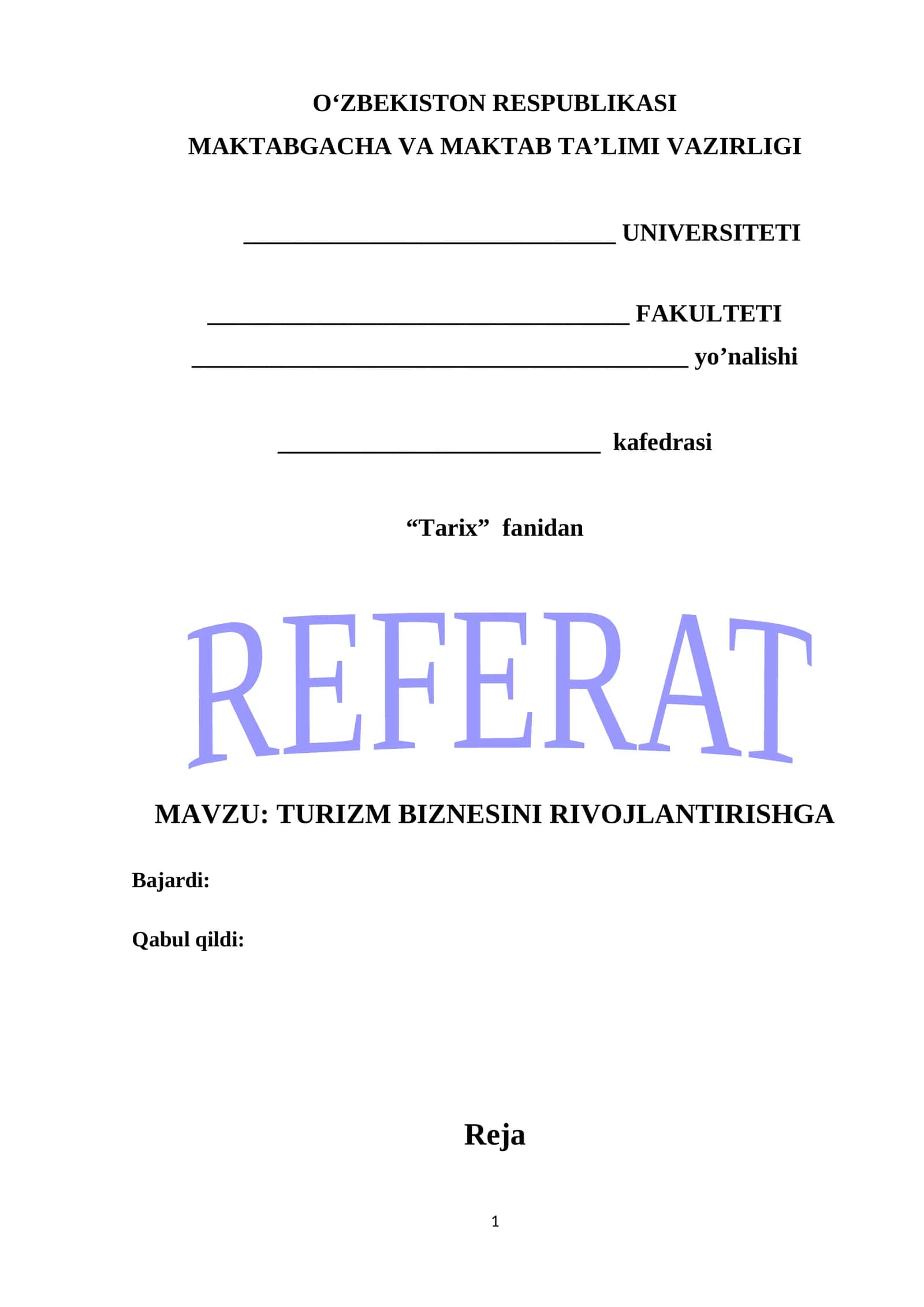 TURIZM BIZNESINI RIVOJLANTIRISHGA 1