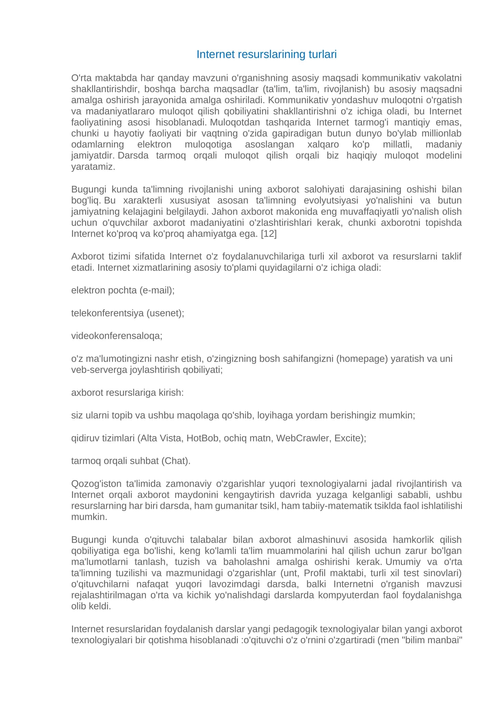 Internet resurslarining turlari 1