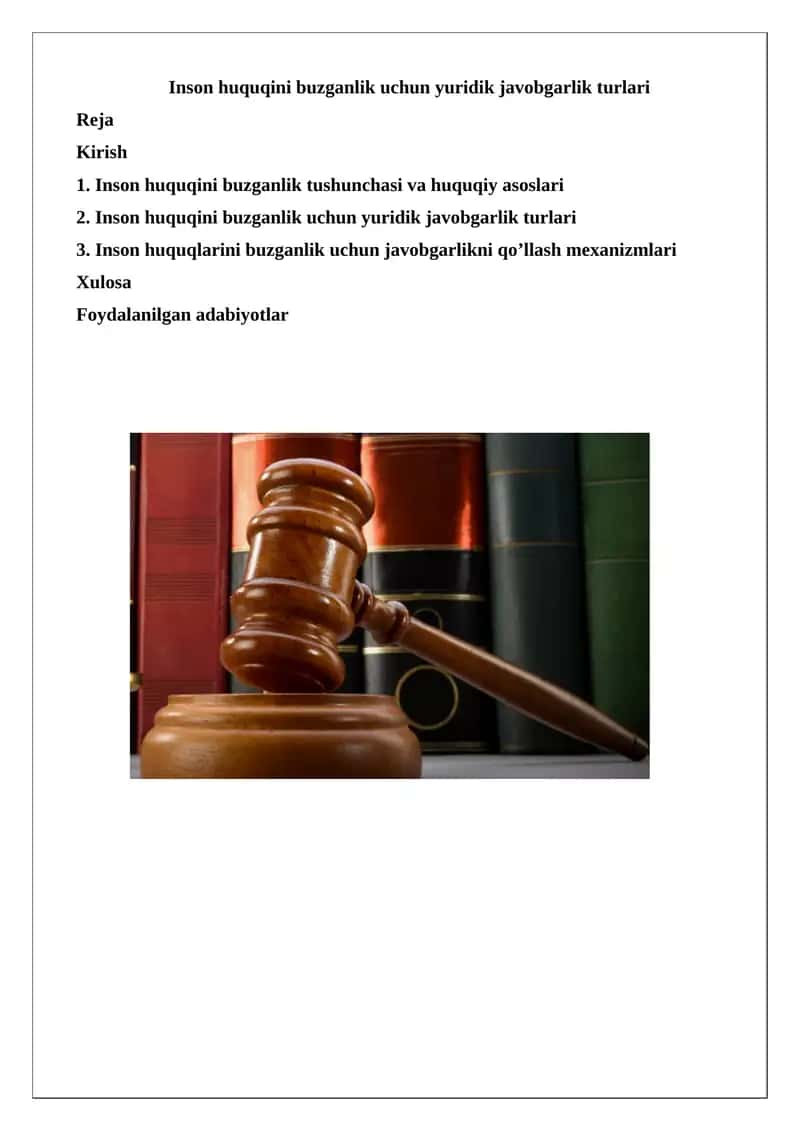 Inson huquqini buzganlik uchun yuridik javobgarlik turlari 1