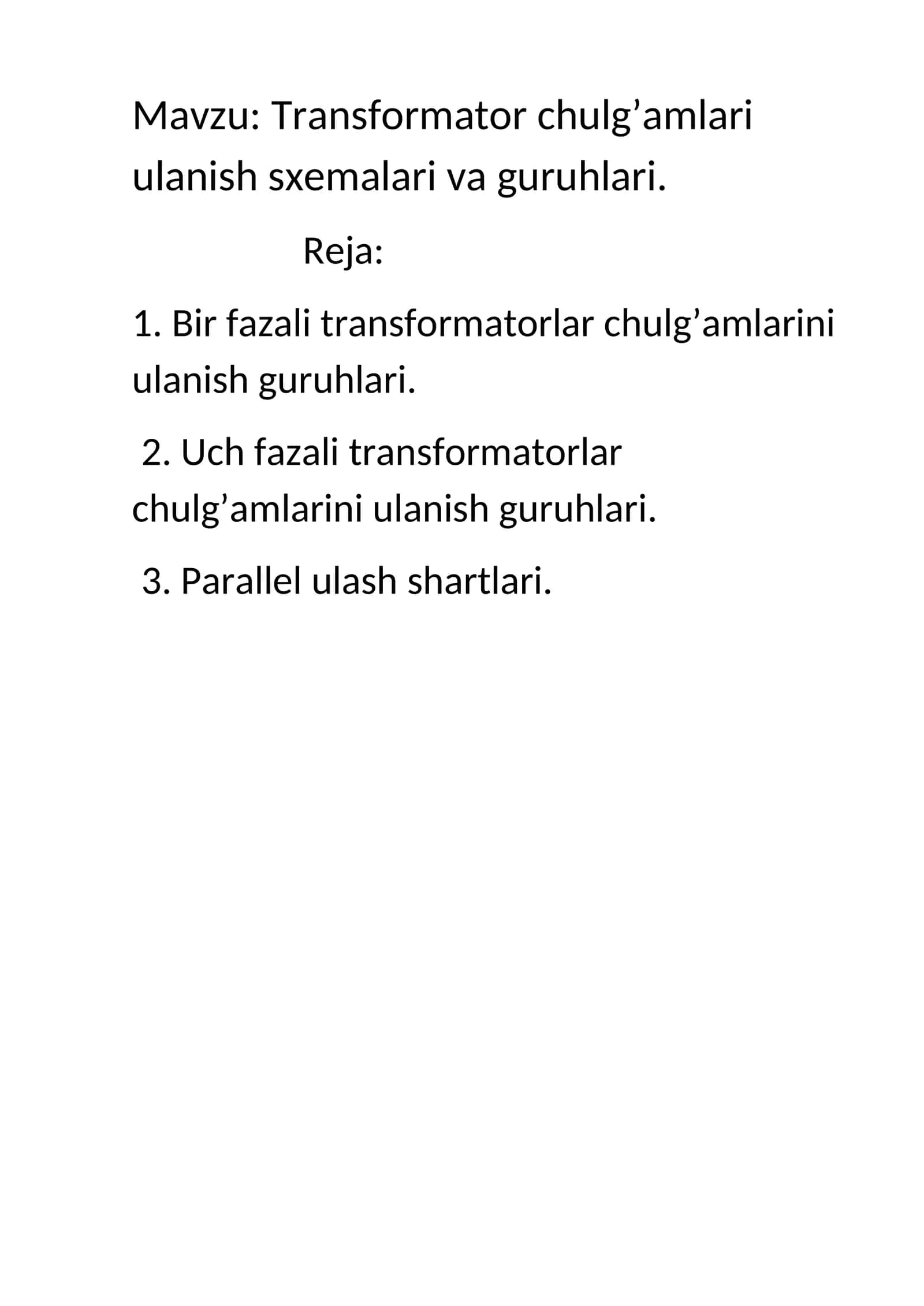 Transformator chulg’amlari ulanish sxemalari va guruhlari 1