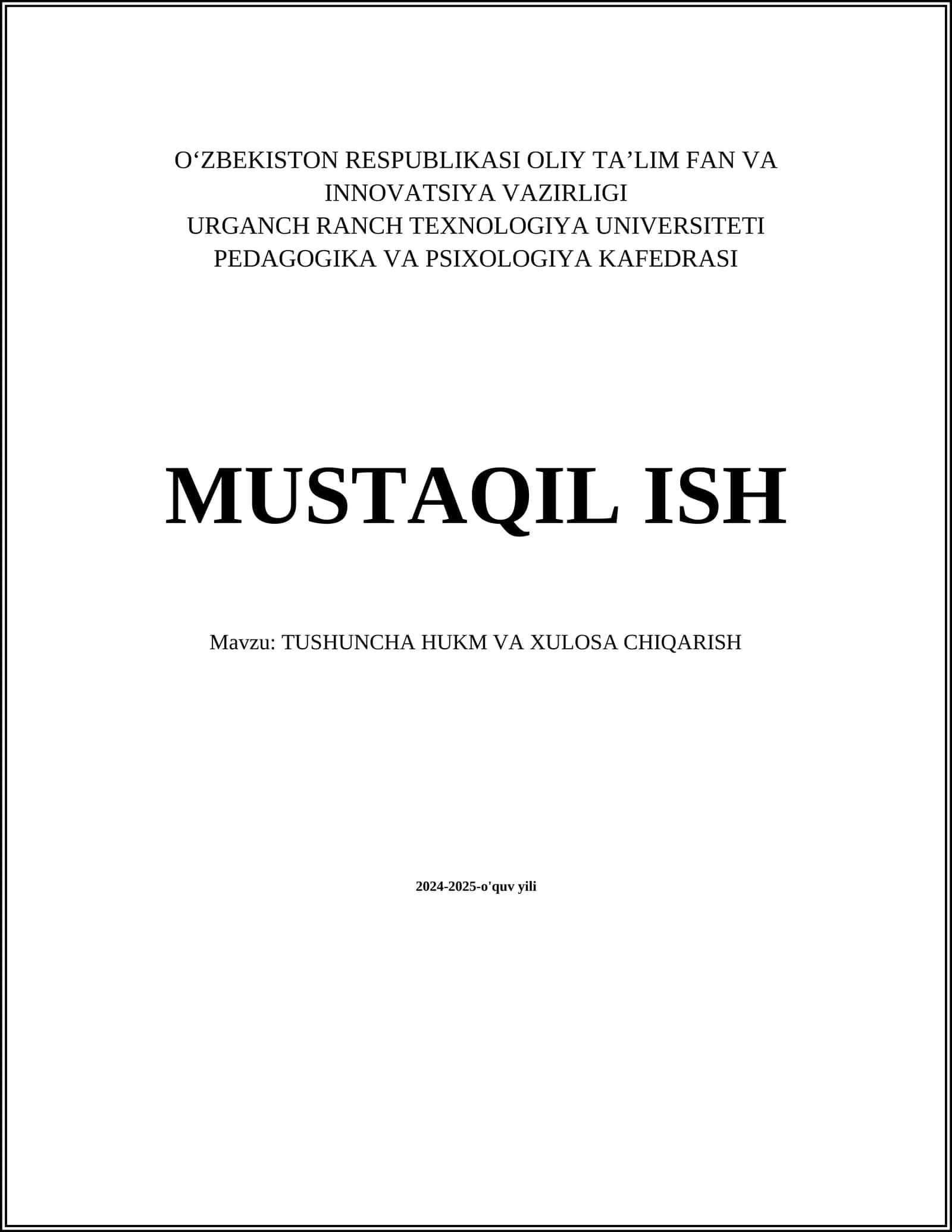 TUSHUNCHA HUKM VA XULOSA CHIQARISH 1