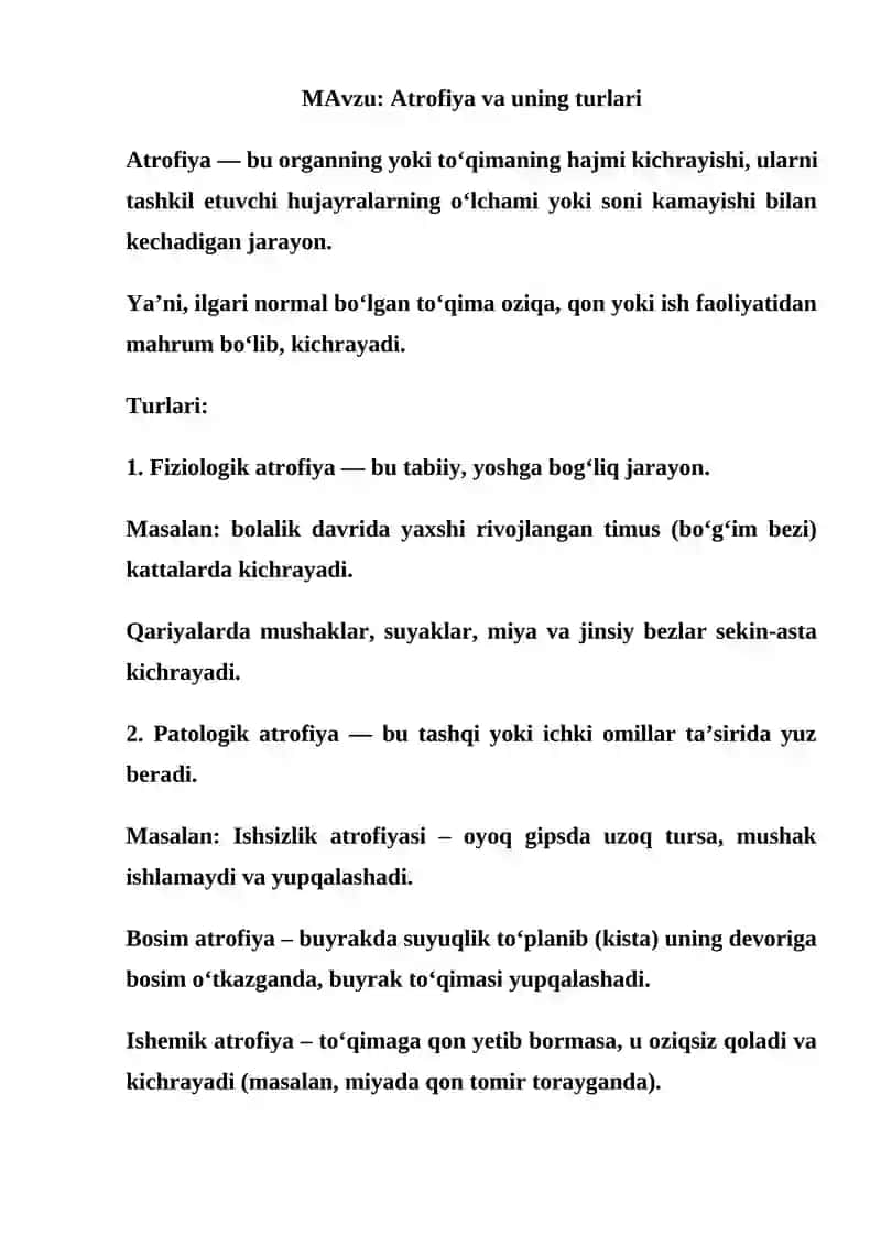Atrofiya va uning turlari