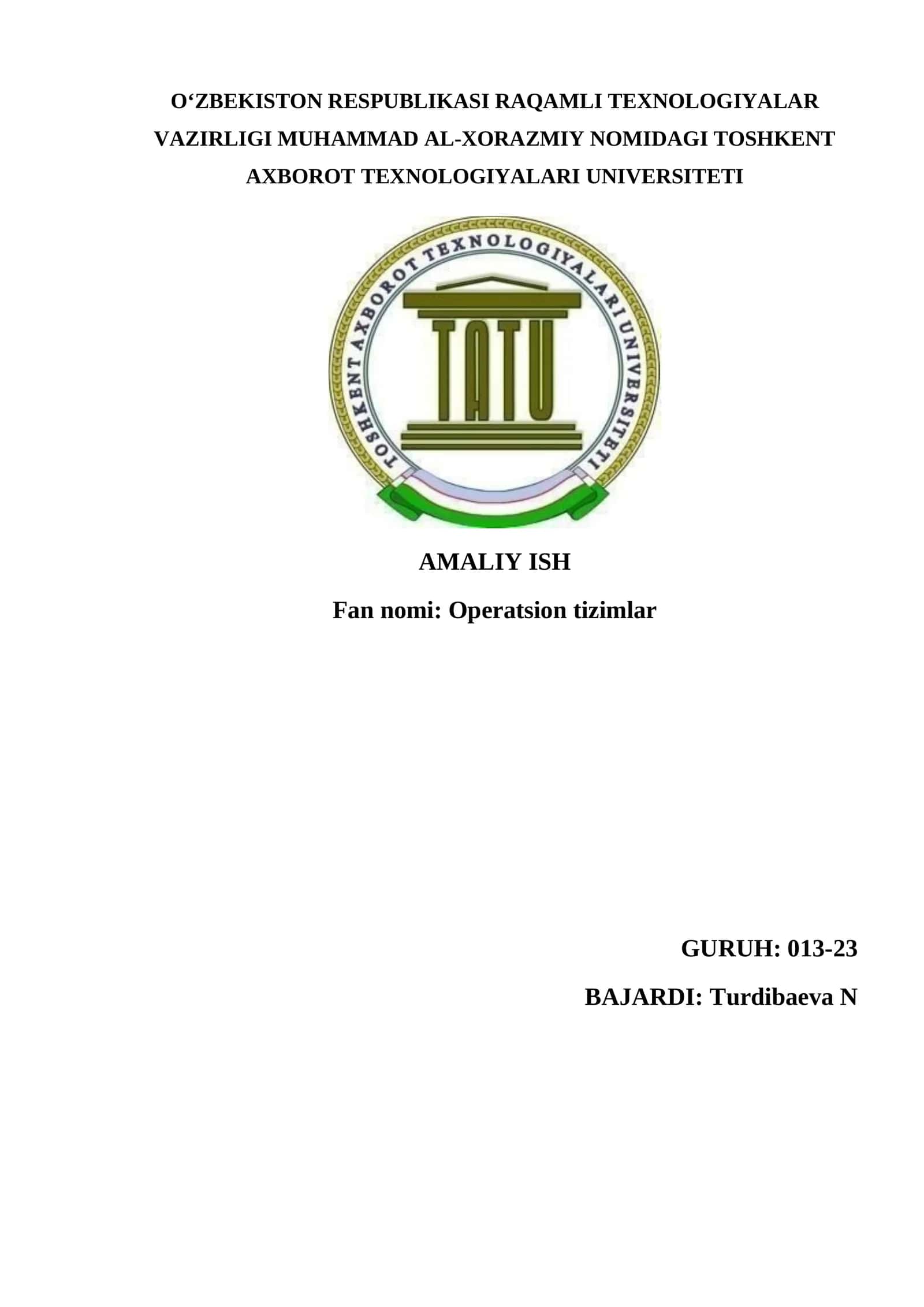 AMALIY ISH: Operatsion tizimlar 1