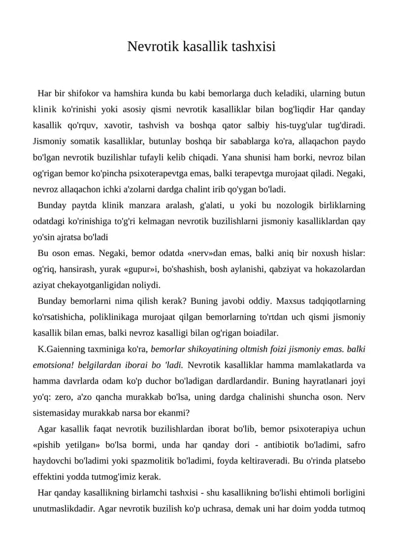 Nevrotik kasallik tashxisi 1