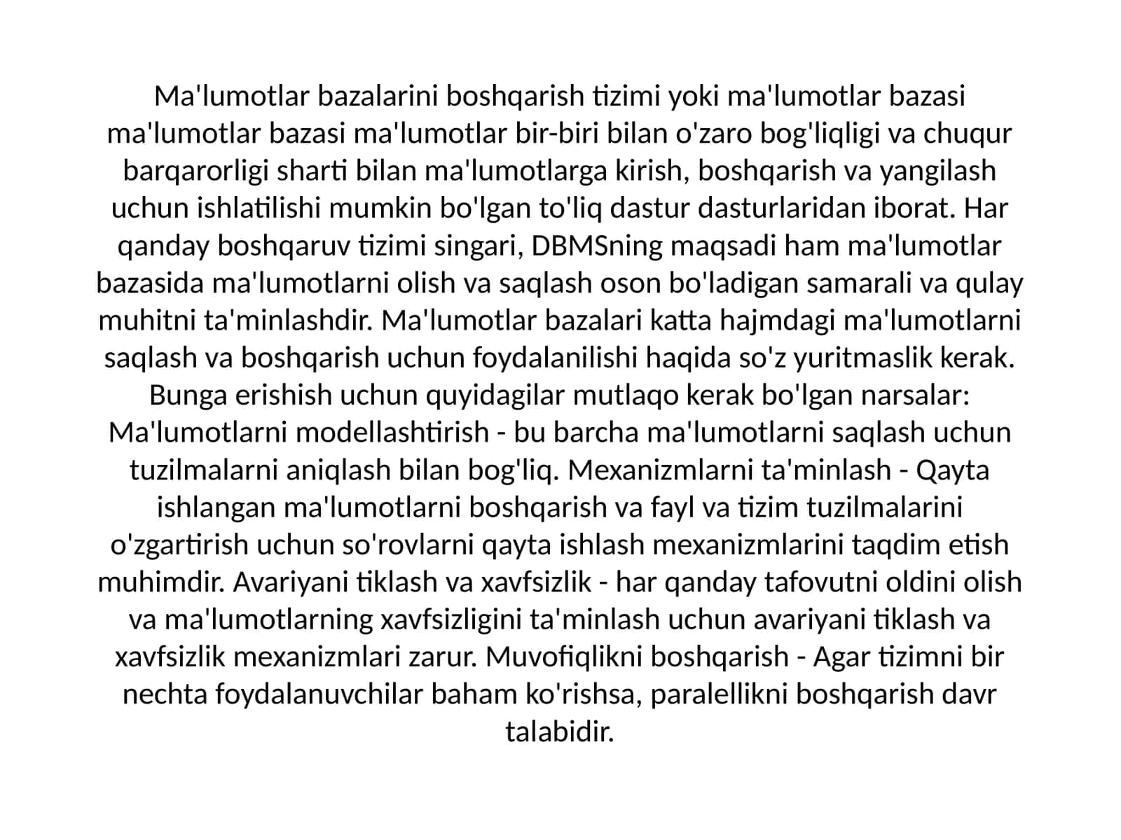 Ma'lumotlar bazalarini boshqarish tizimi 1
