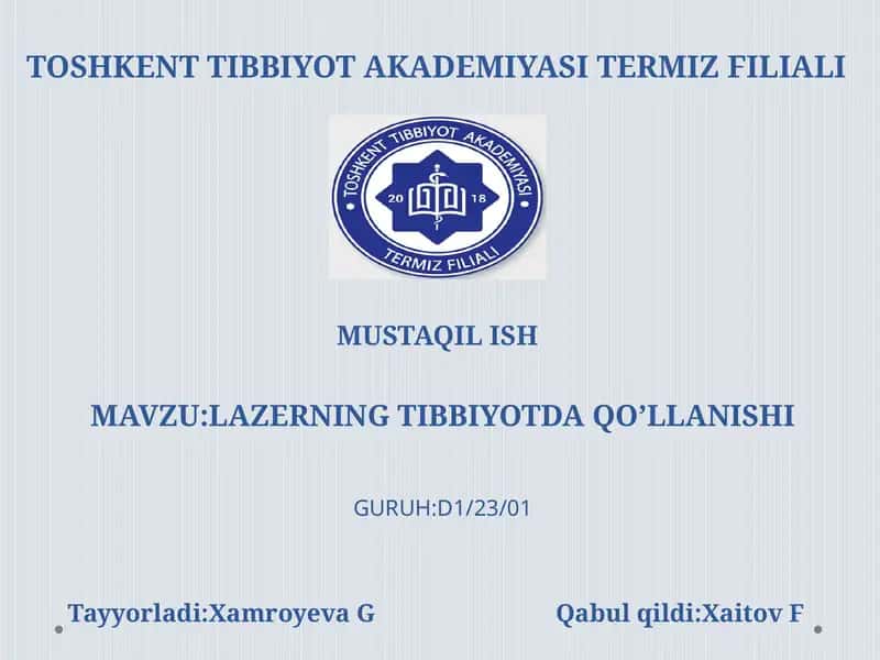 Lazerning Tibbiyotda Qo'llanishi 1