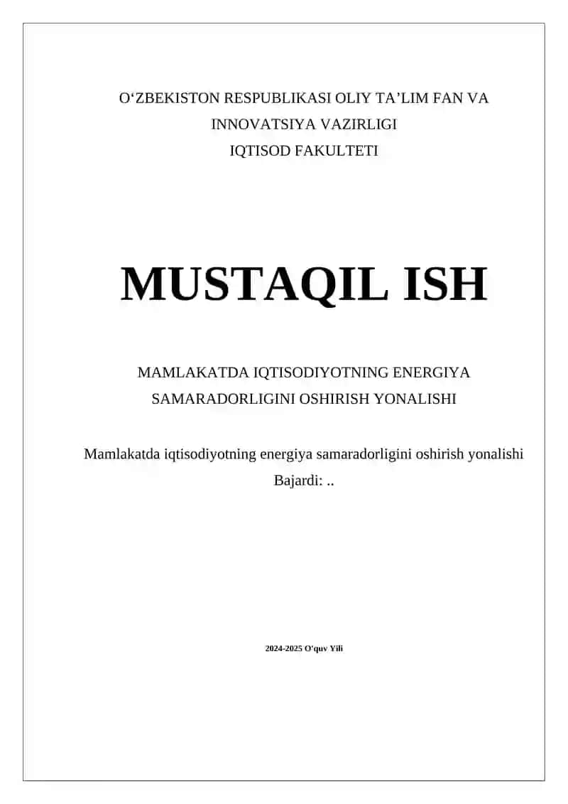 Energiya Samaradorligi Oshirish Yonalishi
