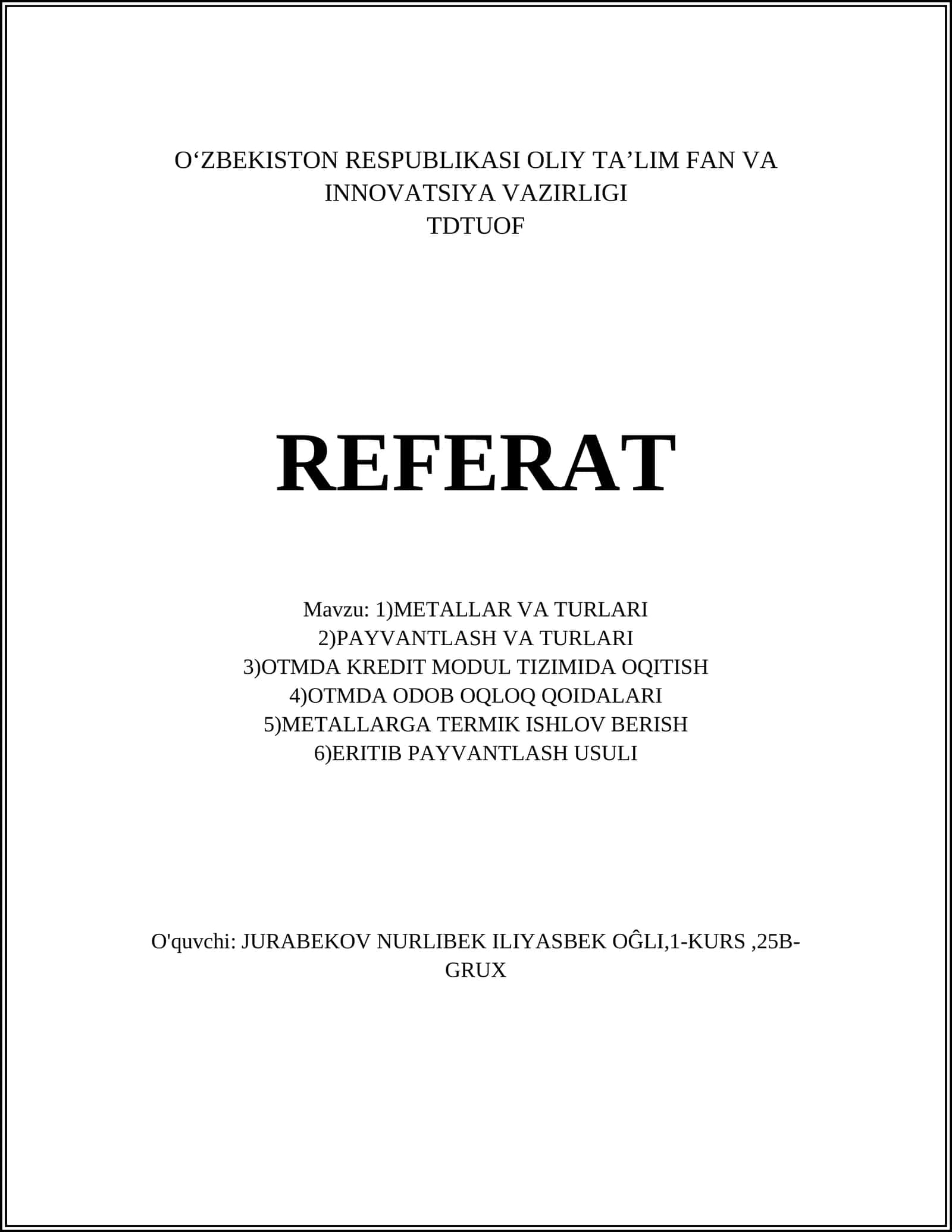 METALLAR VA TURLARI 1