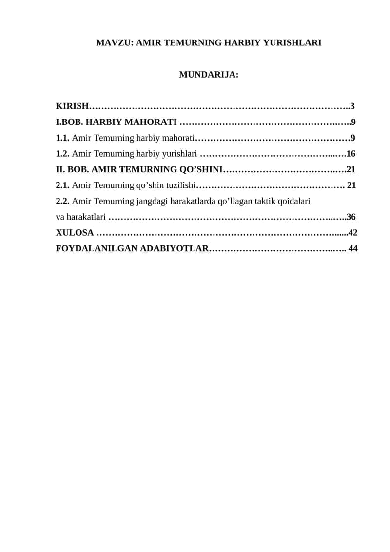 AMIR TEMURNING HARBIY YURISHLARI 1