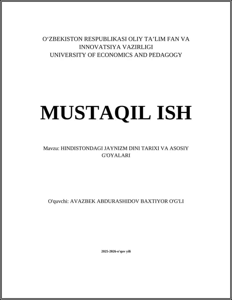 HINDISTONDAGI JAYNIZM DINI TARIXI VA ASOSIY G'OYALARI 1