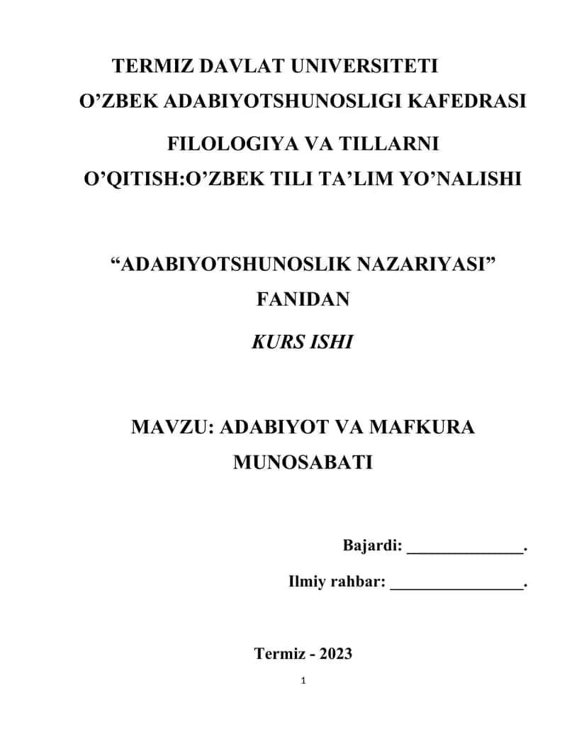 Adabiyotshunoslik Nazariyasi Kurs ishi 1