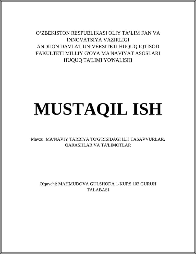 MA'NAVIY TARBIYA TO'G'RISIDAGI ILK TASAVVURLAR 1