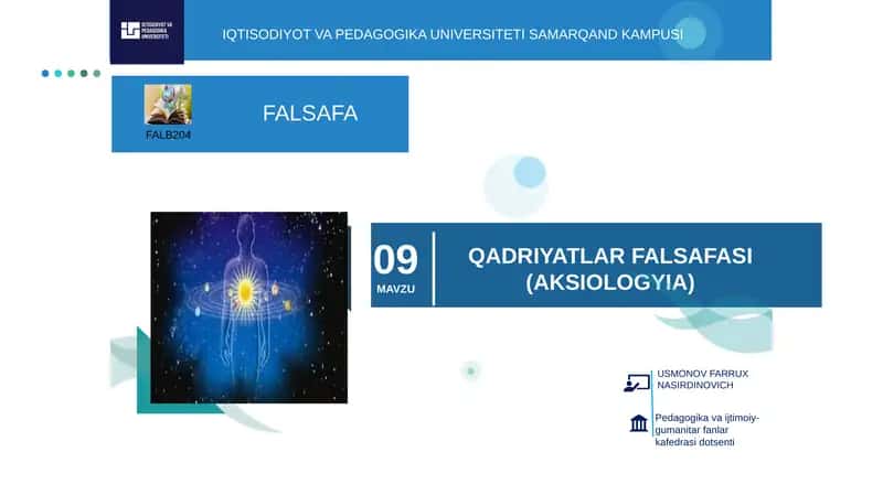 QADRIYATLAR FALSAFASI (AKSIOLOGYIA) 1