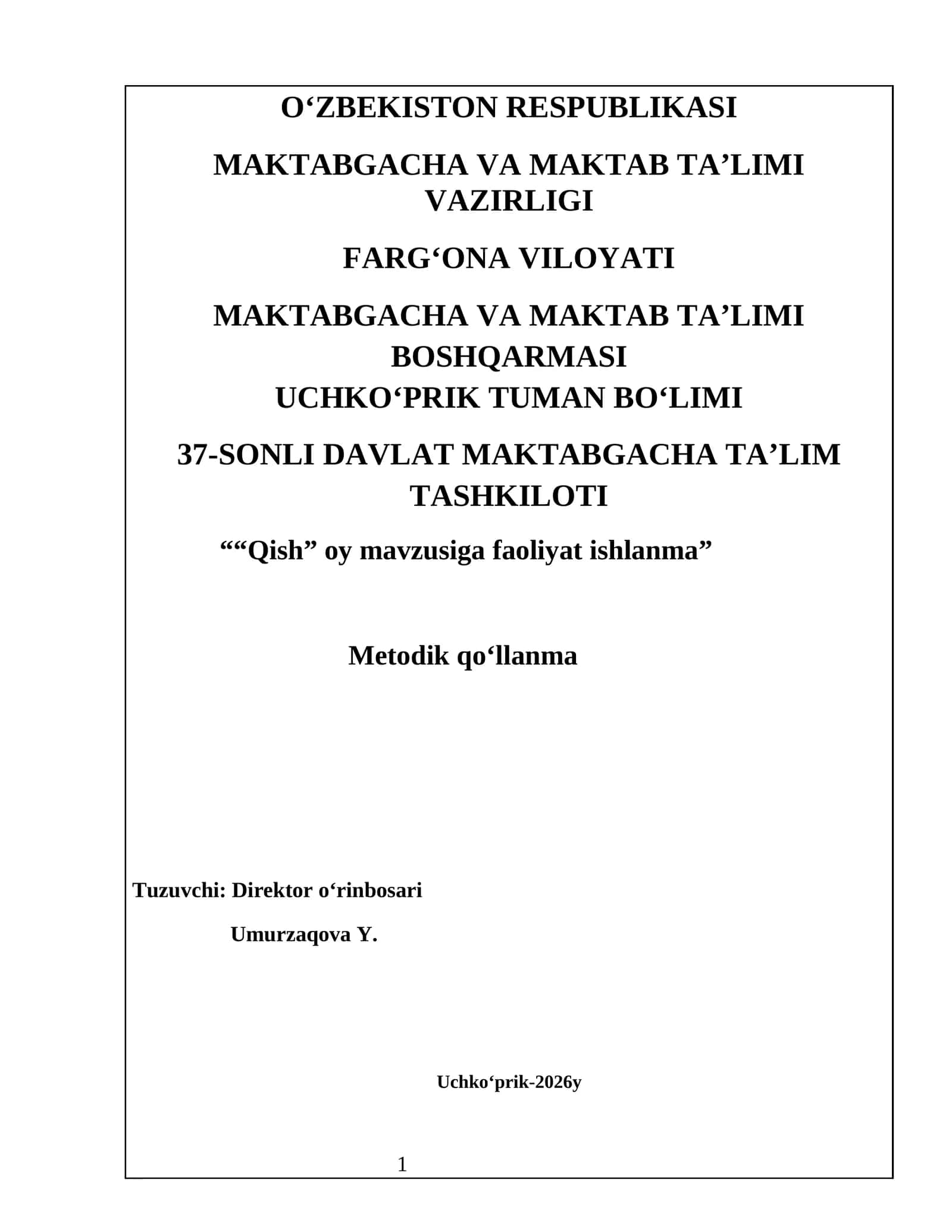 “QISH” OY MAVZUSIGA FAOLIYAT ISHLANMA 1