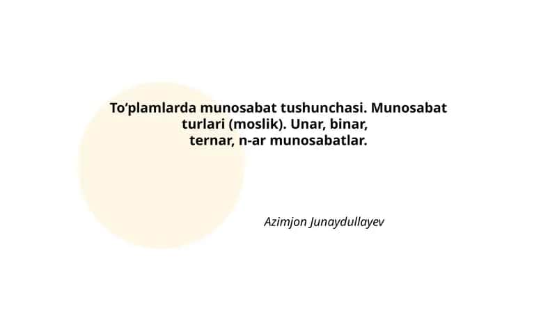 To‘plamlarda Munosabat Tushunchasi 1