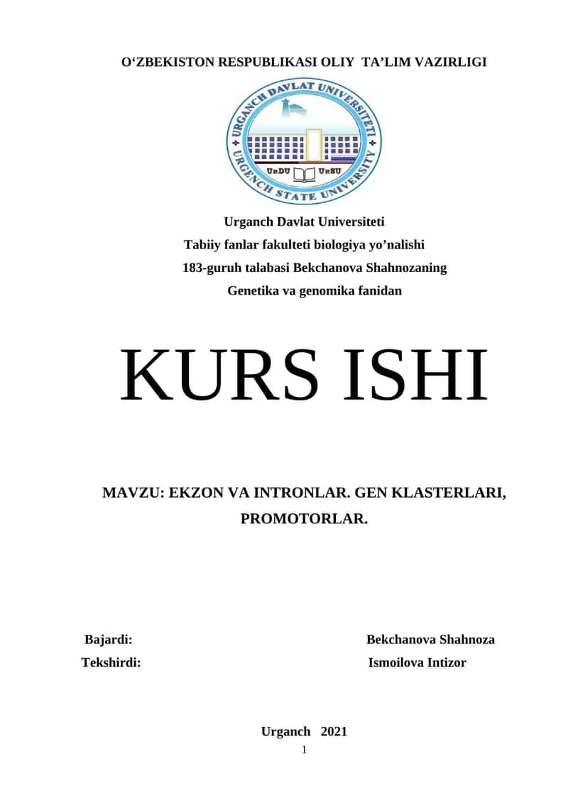 EKZON VA INTRONLAR. GEN KLASTERLARI, PROMOTORLAR 1
