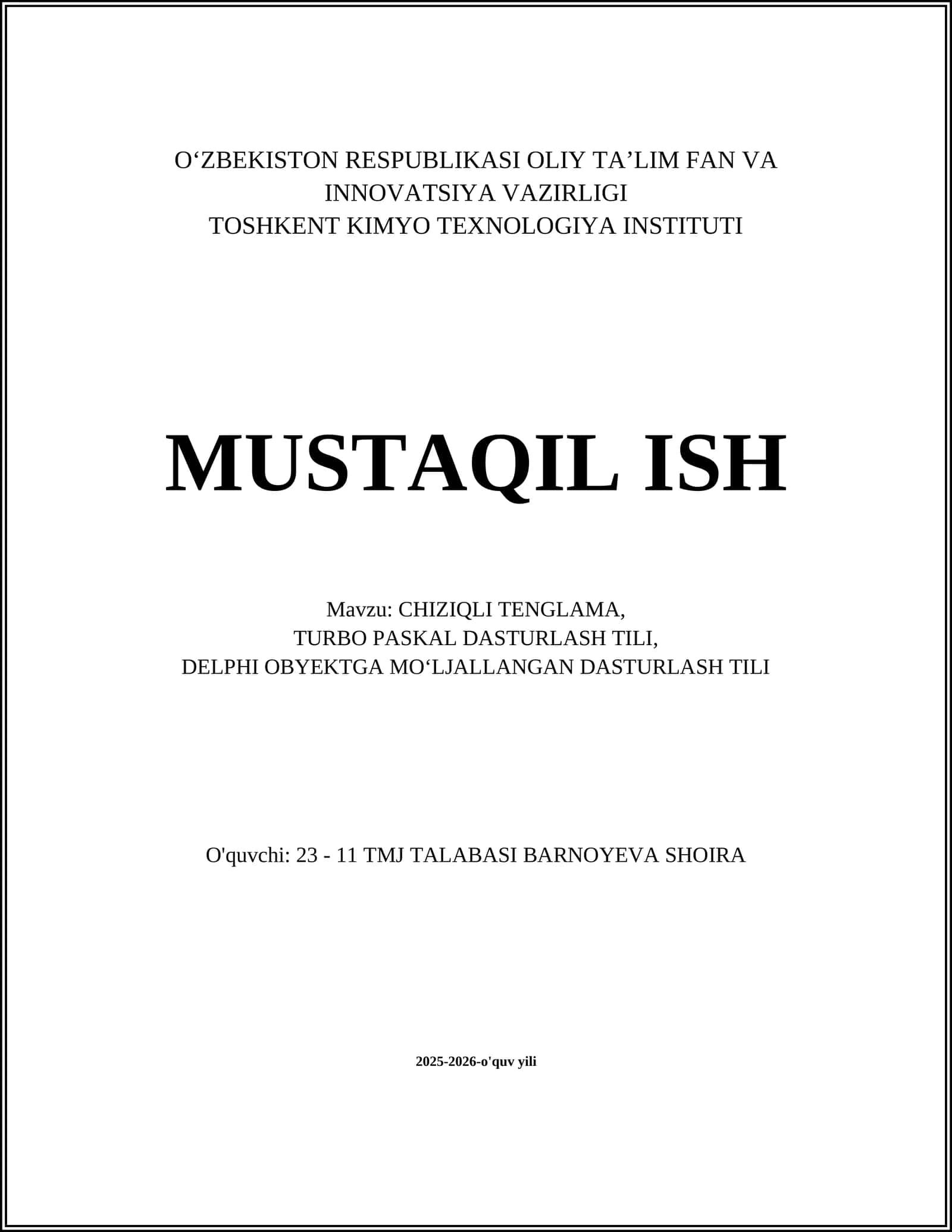 CHIZIQLI TENGLAMA 1