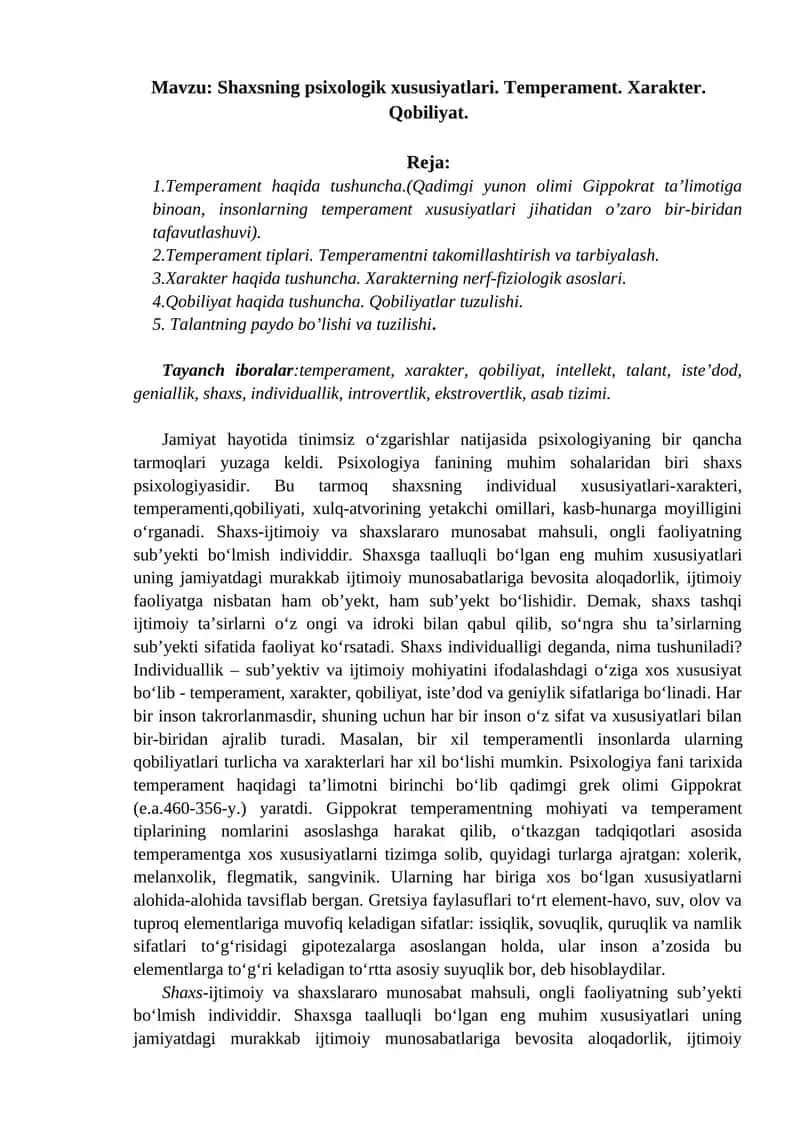 Shaxsning psixologik xususiyatlari 1