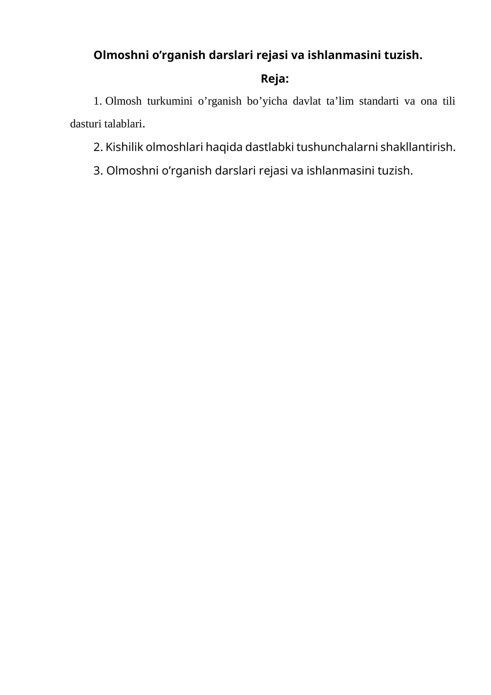 Olmoshni o’rganish darslari reja va ishlanmasini tuzish 1