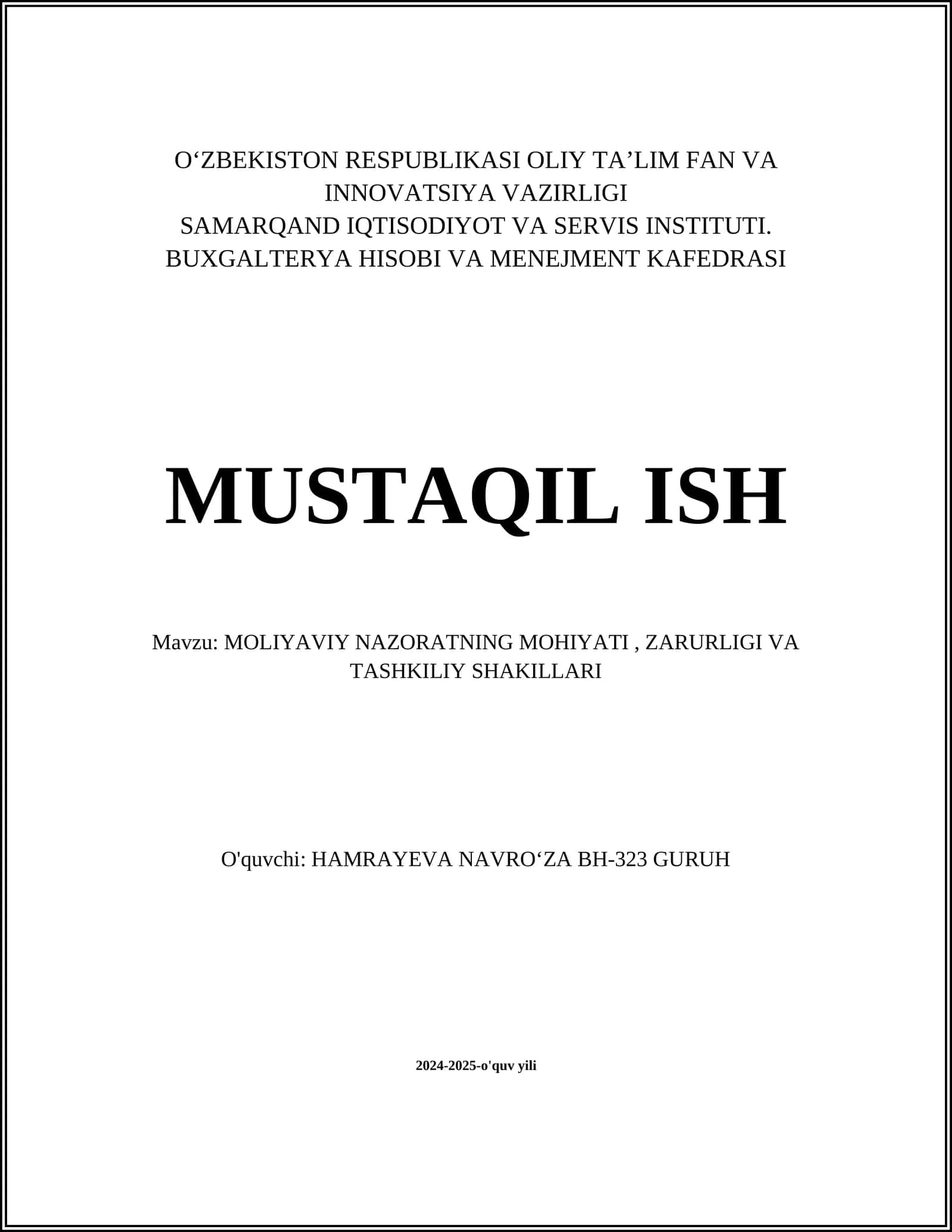 Moliyaviy nazoratning mohiyati 1
