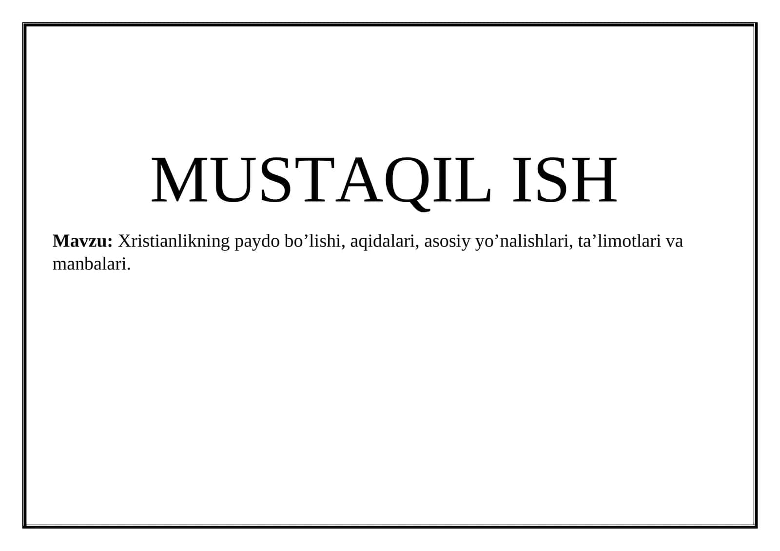 Xristianlik dini mustaqil ish 1