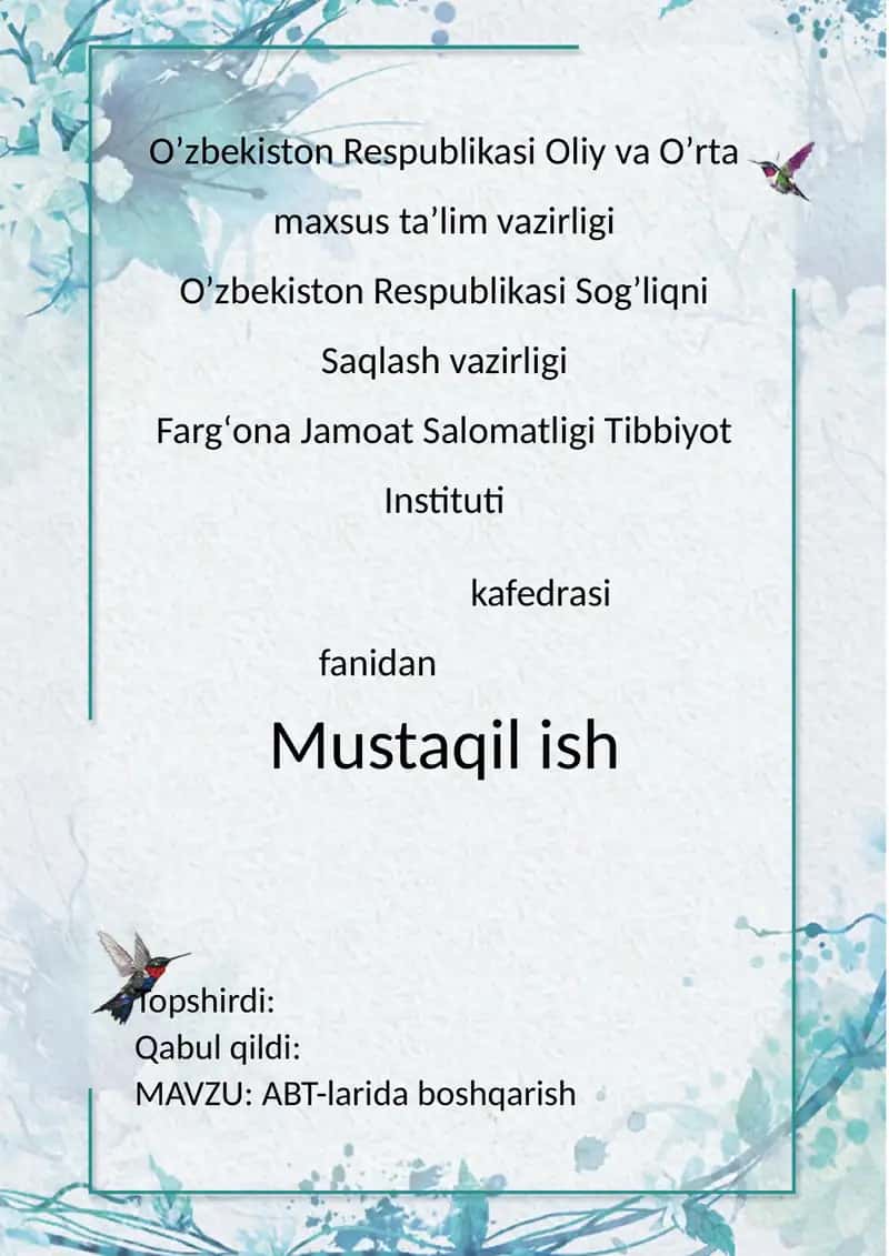 ABT-larida boshqarish yechimlarini optimallashtirish 1