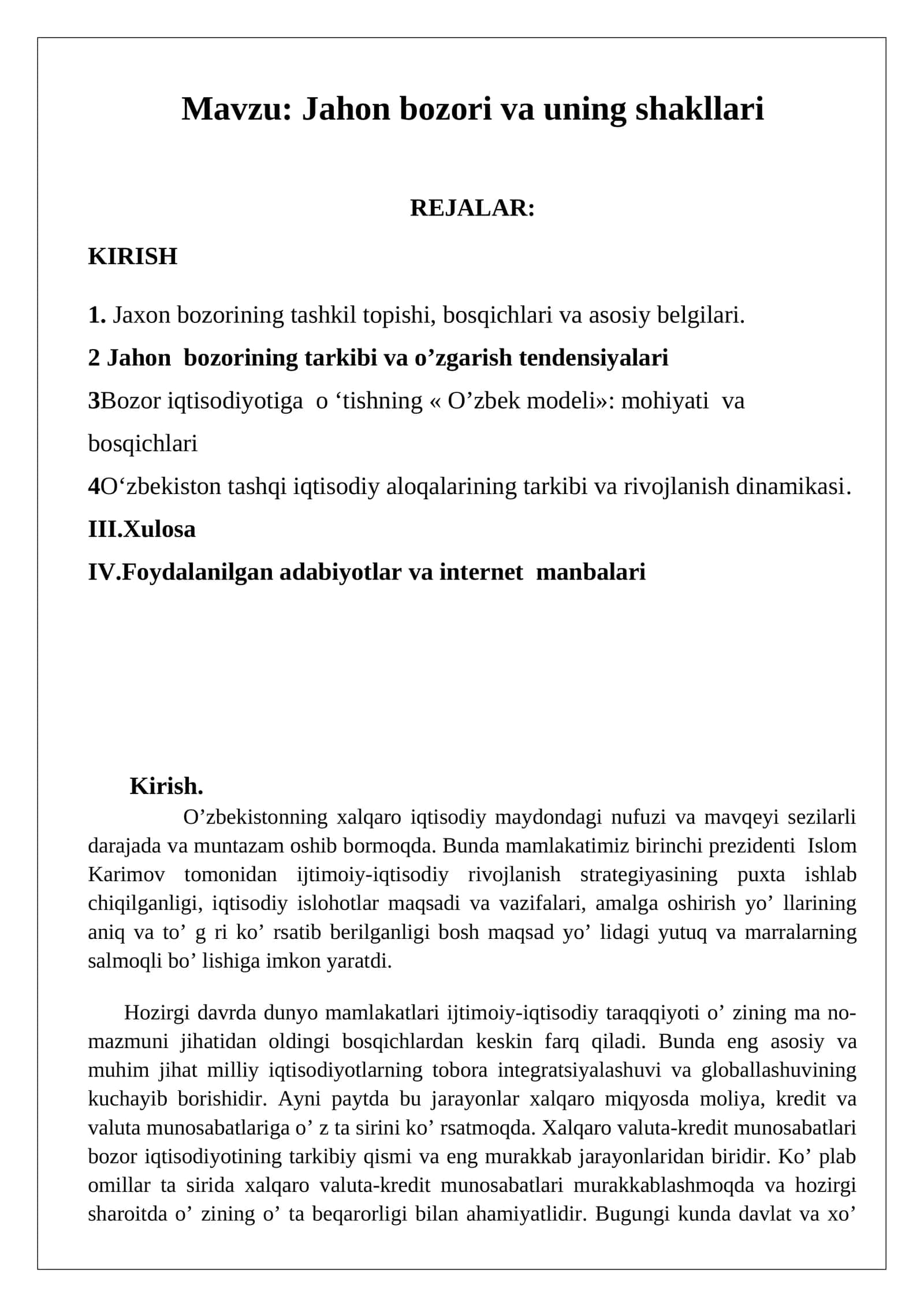 Jahon bozori va uning shakllari 1