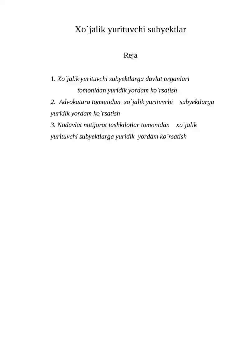 Xo`jalik yurituvchi subyektlar