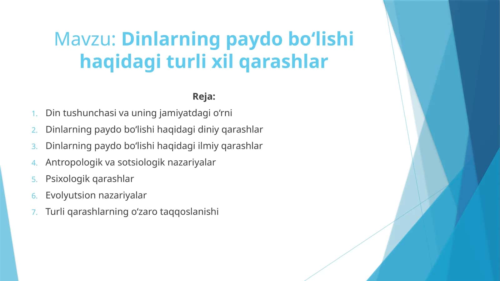 Dinlarning paydo bo'lishi haqidagi turli xil qarashlar 1