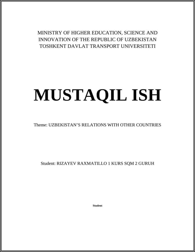 Uzbekistanʼs Relations with Other Countries 1