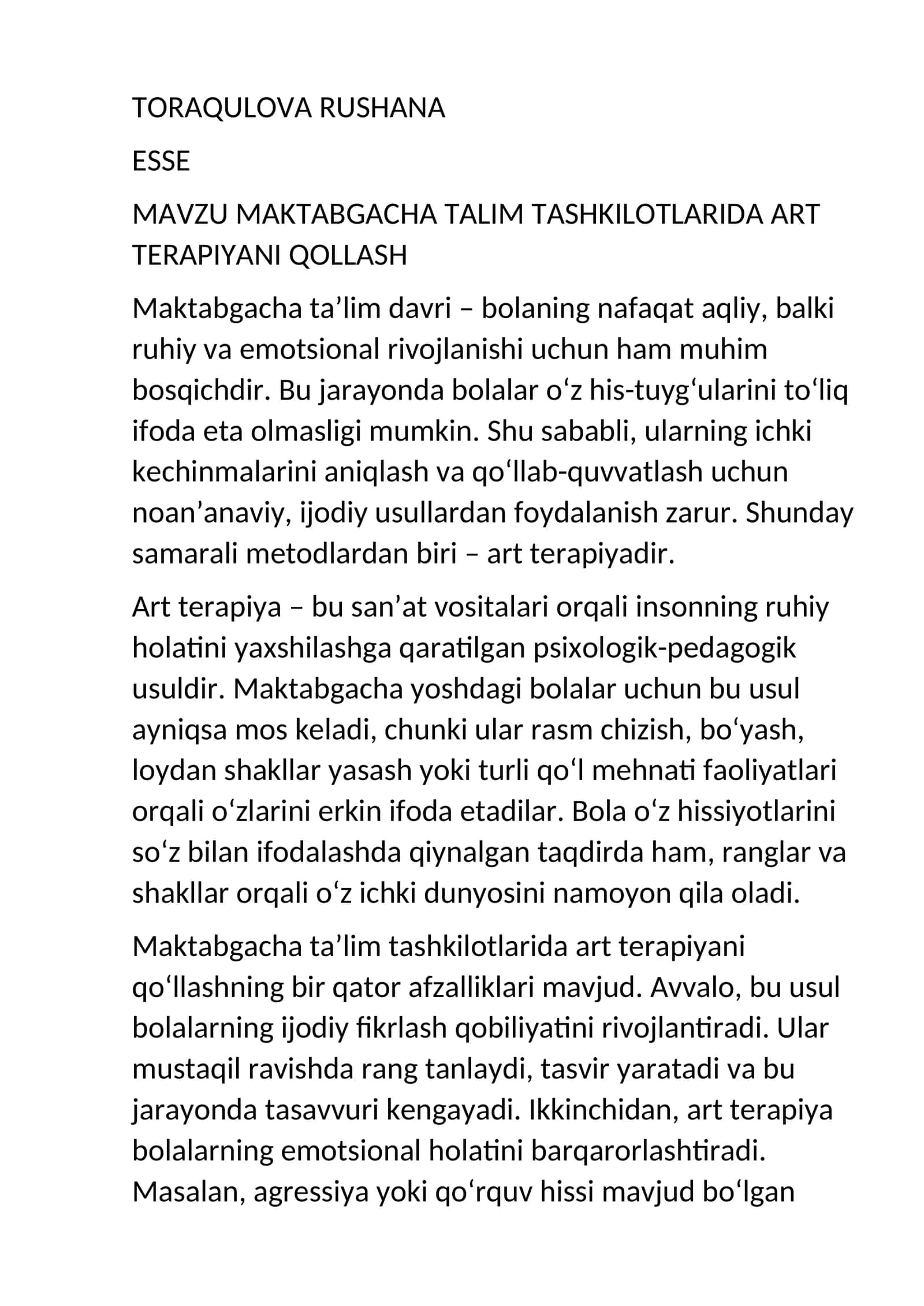 MAKTABGACHA TALIM TASHKILOTLARIDA ART TERAPIYANI QOLLASH 1