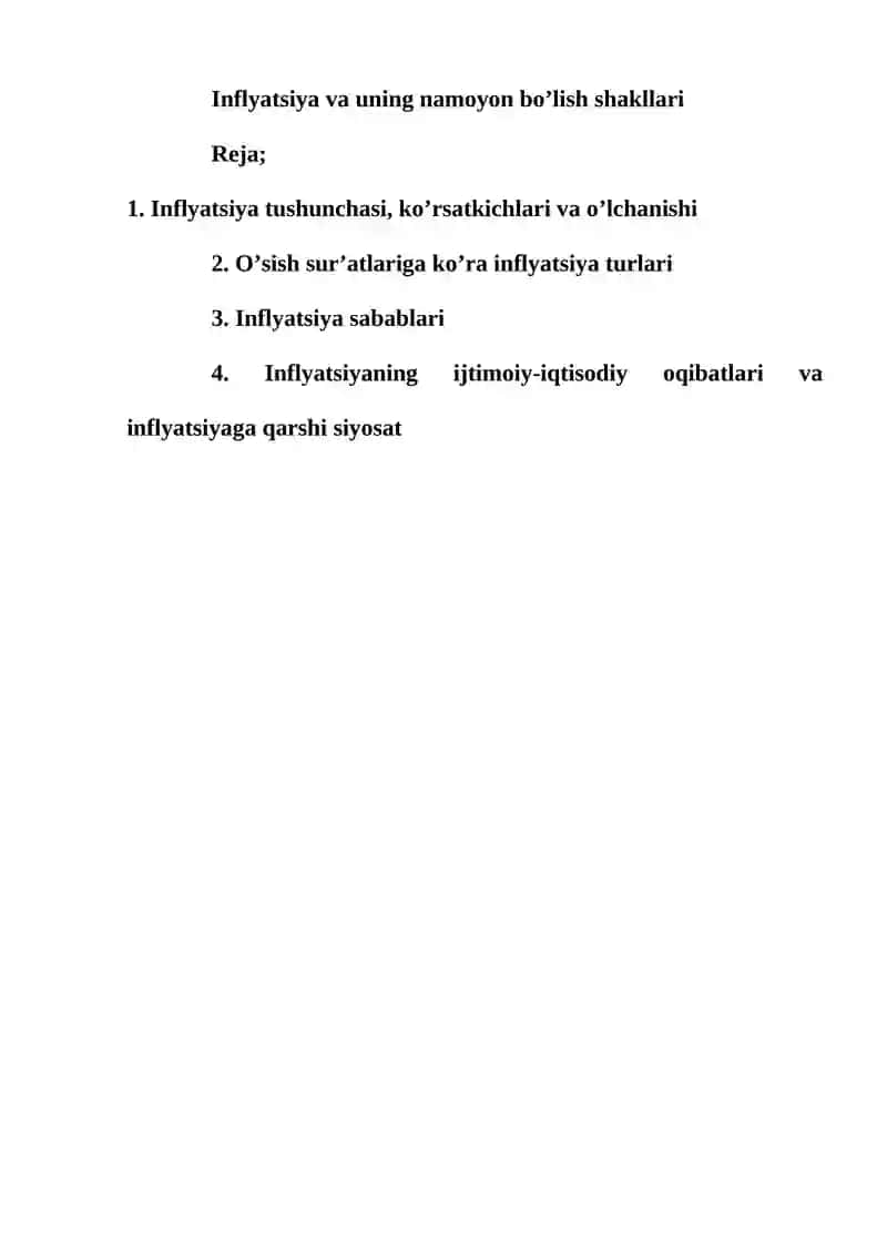 Inflyatsiya va uning namoyon bo’lish shakllari