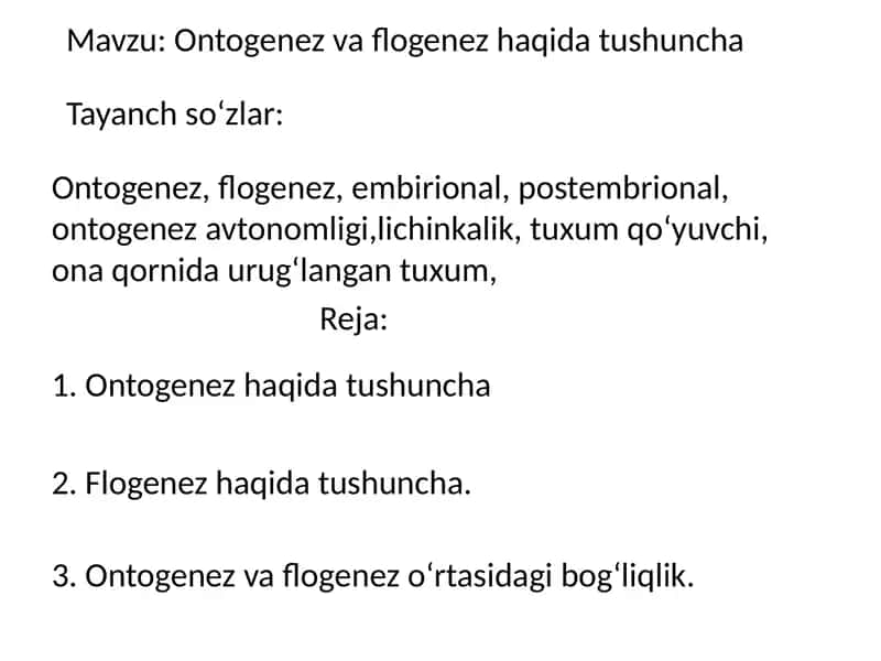 Ontogenez va flogenez haqida tushuncha 1