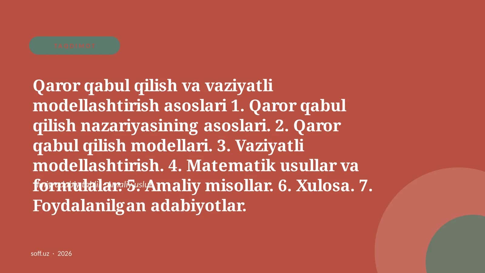 Qaror qabul qilish va vaziyatli modellashtirish 1