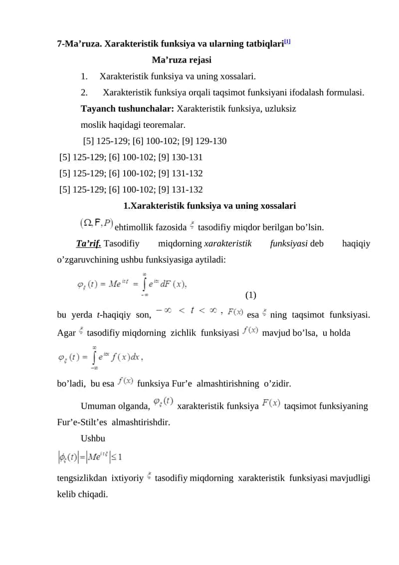 Xarakteristik funksiya 1