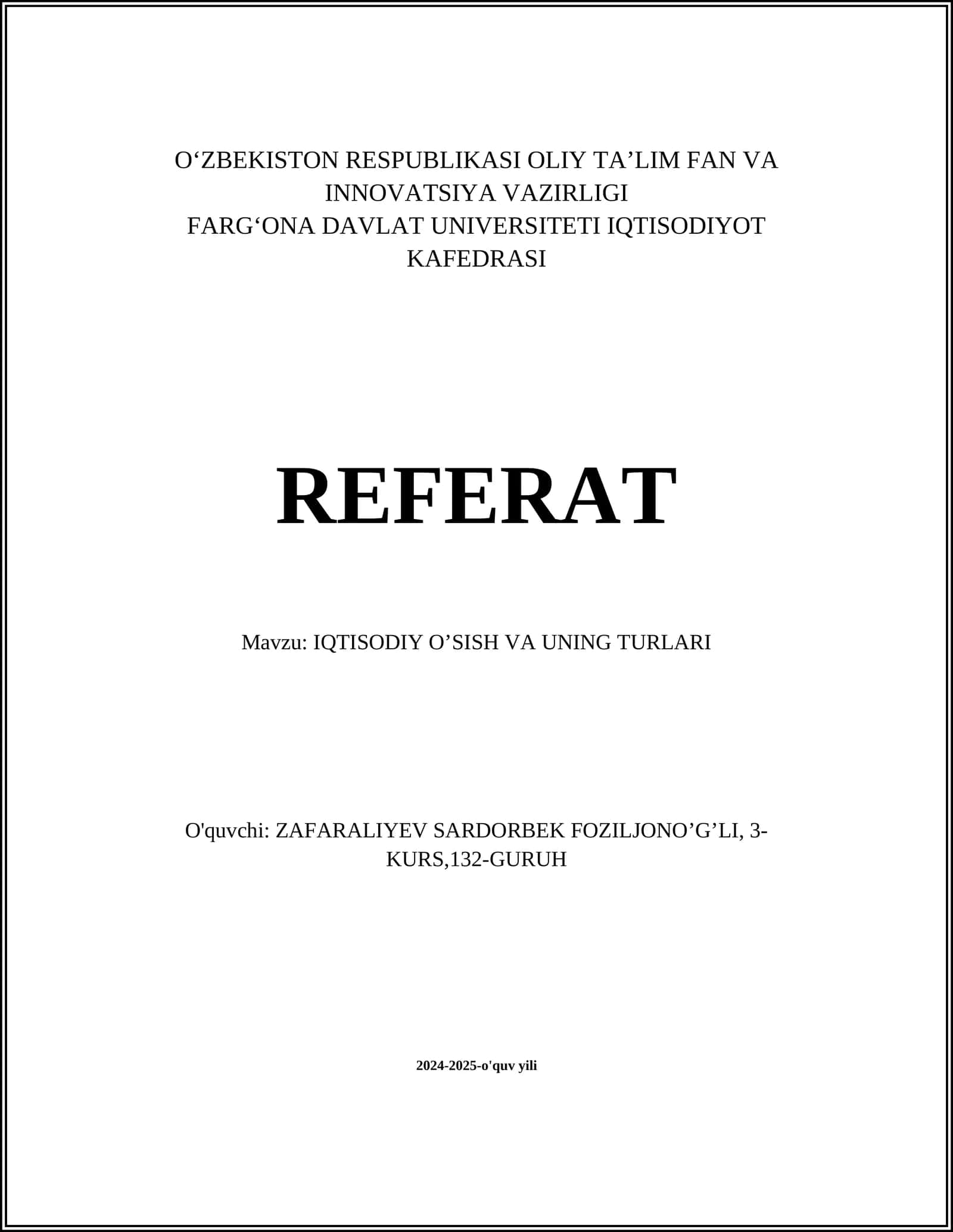 IQTISODIY O’SISH VA UNING TURLARI 1