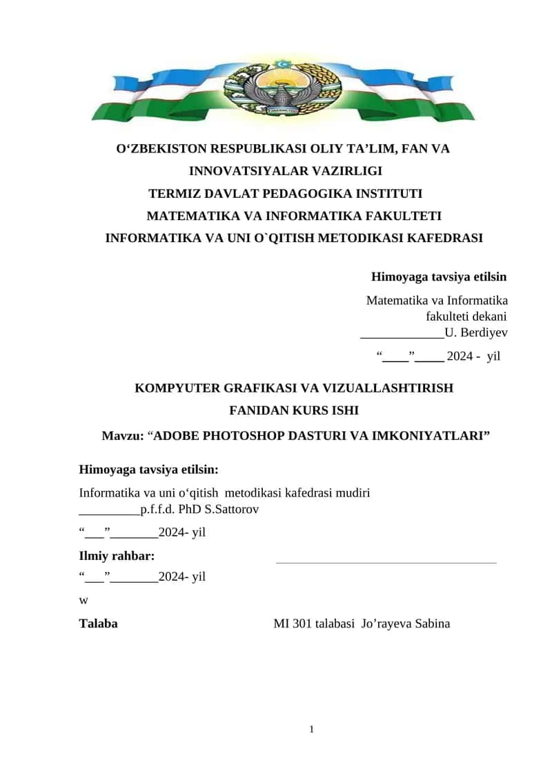 ADOBE PHOTOSHOP DASTURI VA IMKONIYATLARI 1