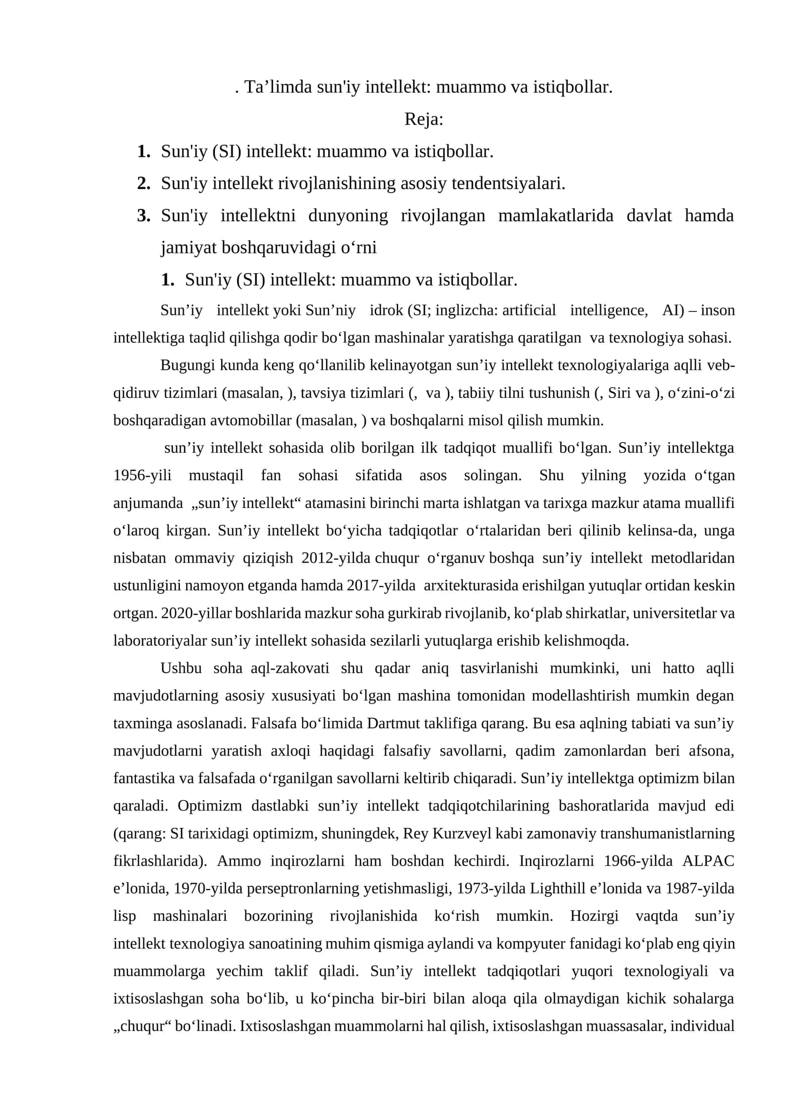 Ta’limda sun'iy intellekt: muammo va istiqbollar 1