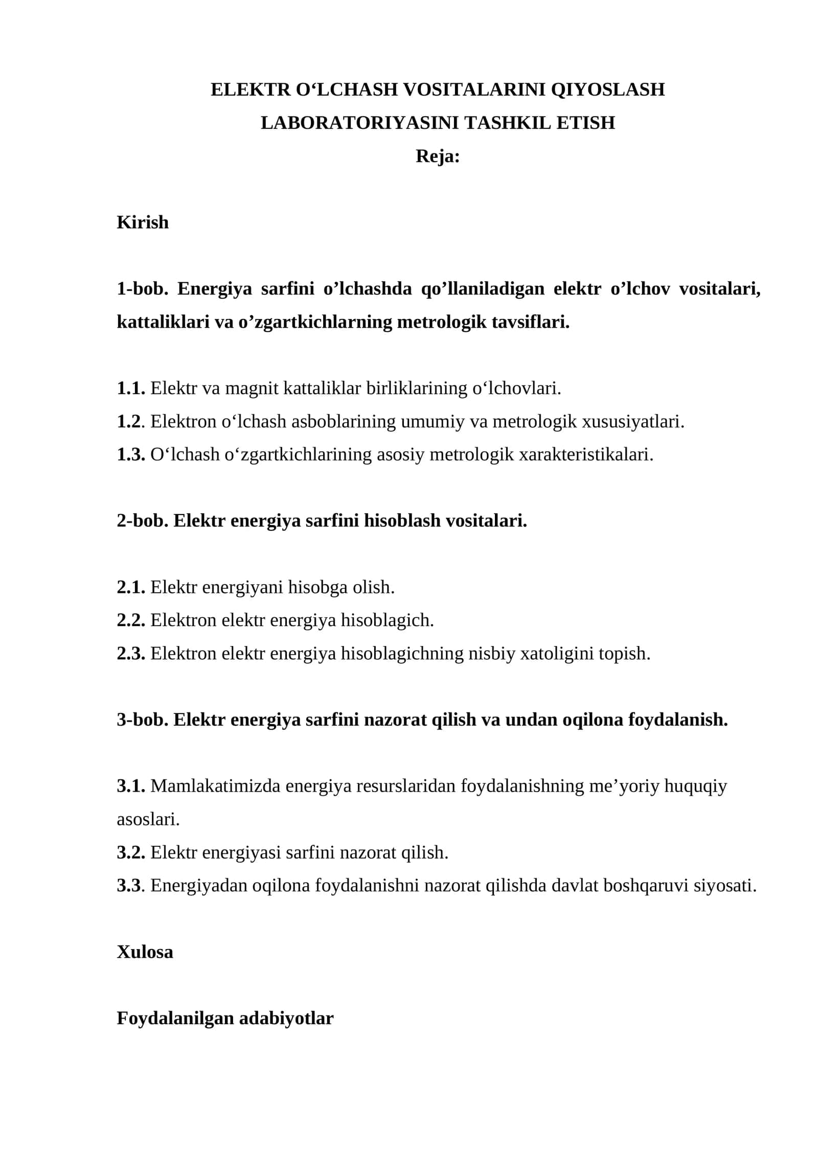 ELEKTR OʻLCHASH VOSITALARINI QIYOSLASH LABORATORIYASINI TASHKIL ETISH 1