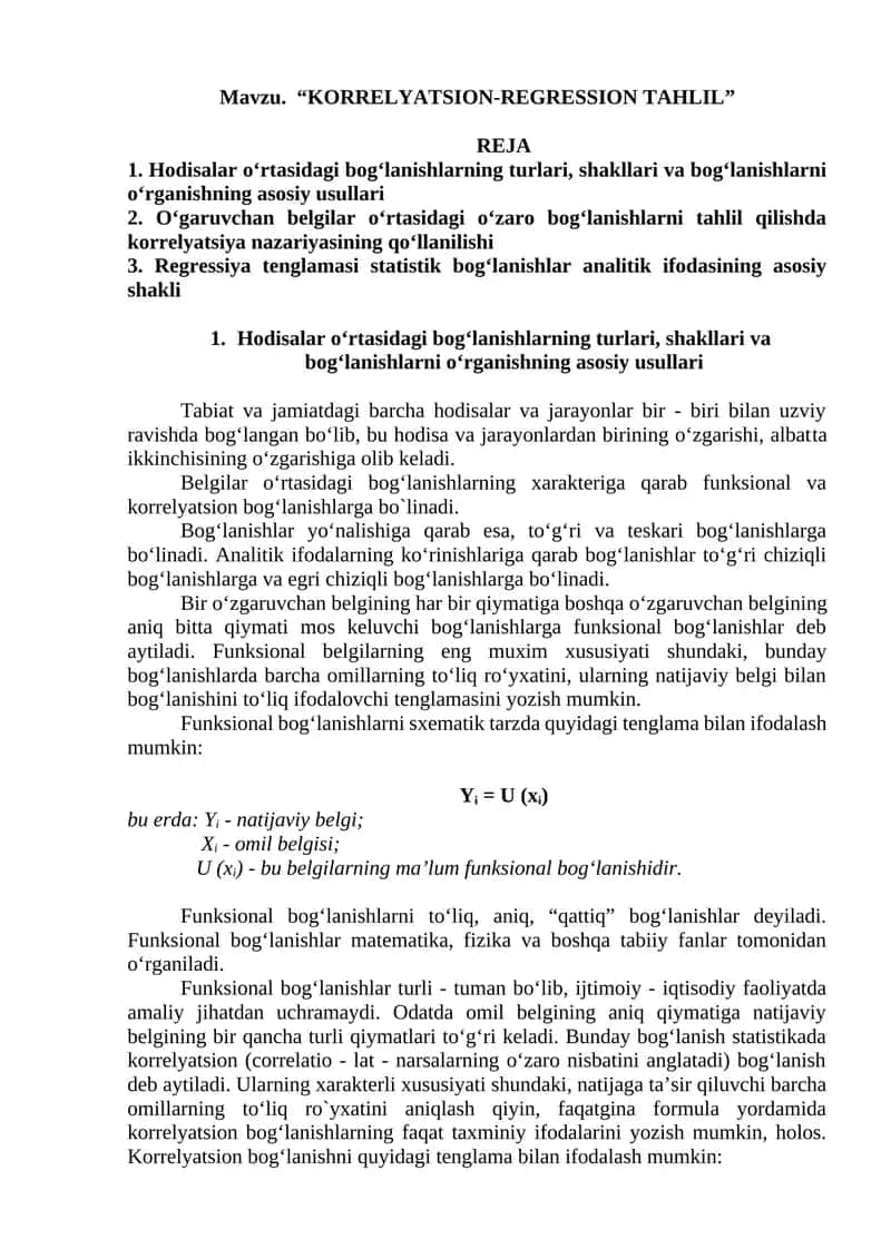KORRELYATSION-REGRESSION TAHLIL 1