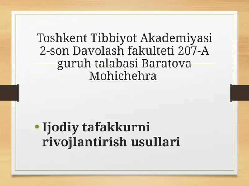Ijodiy tafakkurni rivojlantirish usullari 1